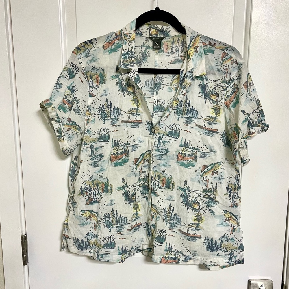 Eddie Bauer Women’s Camping Fishing Button Up Short Sleeve Shirt XL